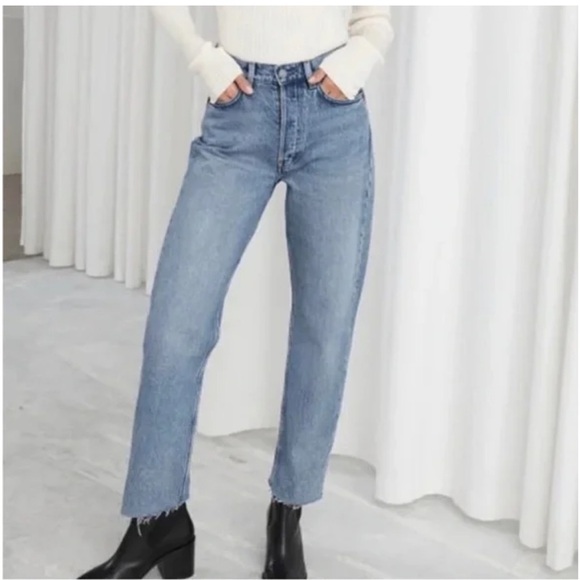 & Other Stories Denim - & Other Stories Stockholm Atelier High Waist Straight Leg Raw Hem Mom Jeans 29